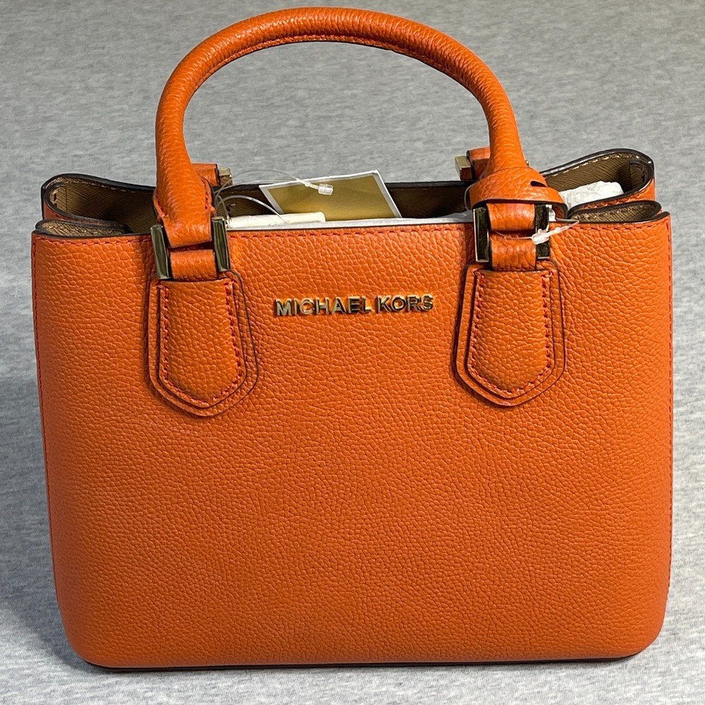 NWT Michael Kors Adele MD Messenger Bag Persimmon Orange Leather Satchel 35T8GAF